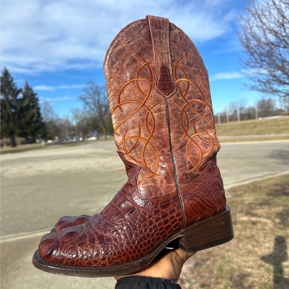 Buitre Handcrafted Leather Goods Alligator Embossed Western Boots Men's Size 8 - Picture 5 of 15